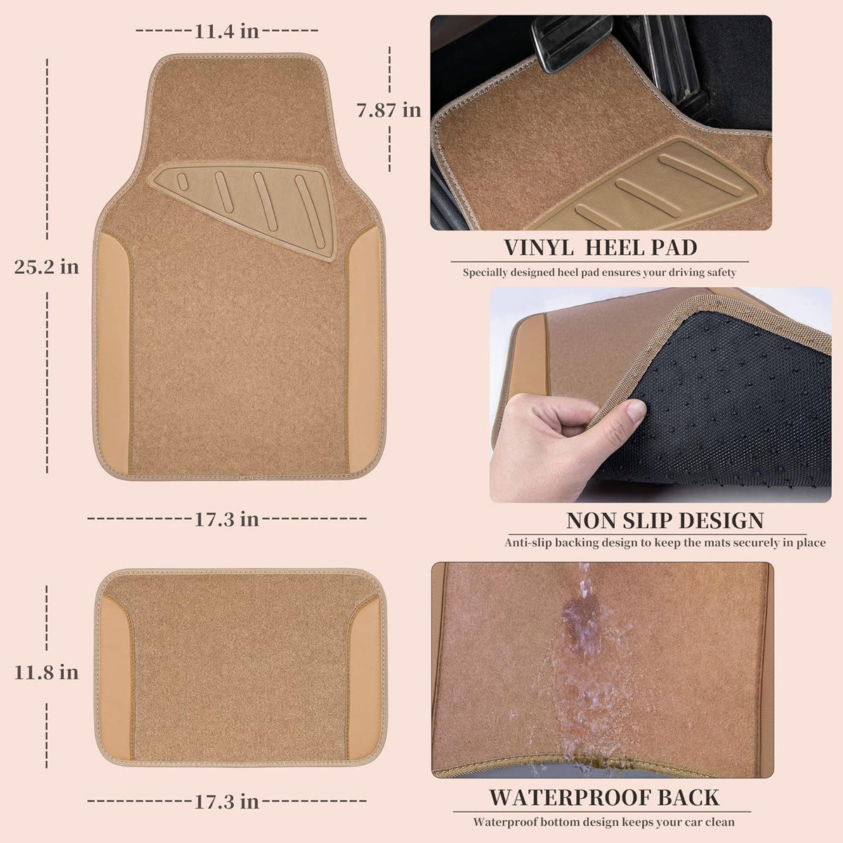 Beige Leather & Waterproof Car Carpet Floor Mats - photo 2