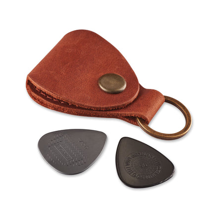 Leather Guitar Pick Holder Keychain, Guitar Pick Holder Case Bag, Plectrum Key Fob Cases Bag, Gift for Guitar Players Cognac