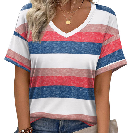 Blusas de verano para mujer, manga corta, casuales para trabajo, camiseta con cuello V de moda
