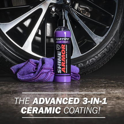 Car Wax Spray and Ceramic Coating for Cars - 3 in 1 Waterless Car Wash and Detailing - Quick Effect Coating Agent for Car - High Gloss Car Coating Spray, Shiny Car Stuff by Shine Armor - 8FlOz