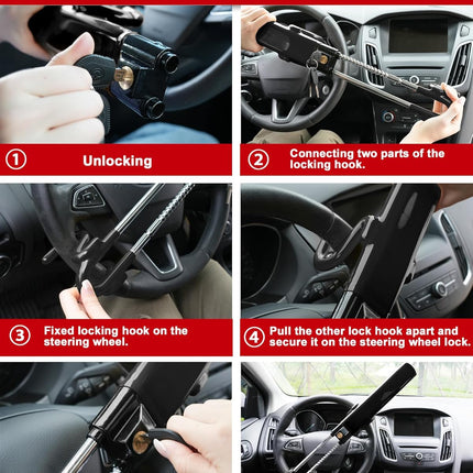 Tevlaphee Steering Wheel Lock Anti-Theft Car Device Heavy Duty Security Car Lock Antitheft Locking Devices Great Deterrent Adjustable Car Wheel Lock Anti Theft for Vehicle Truck with 3 Keys(Black)