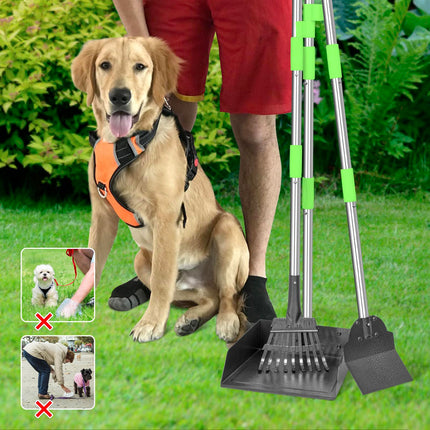Pooper Scooper for Dogs Metal Heavy Duty Long Handle Rake, Spade & XL Tray