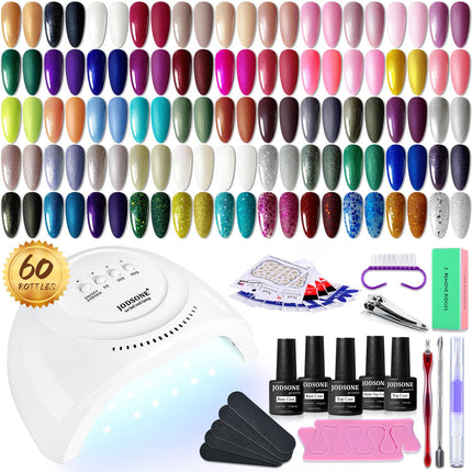 Set de 36 PCS de esmalte de gel para uñas-32 colores kit de esmalte de gel base coat glossy matte y glitter top coat colección verde azul rojo rosa para mujeres