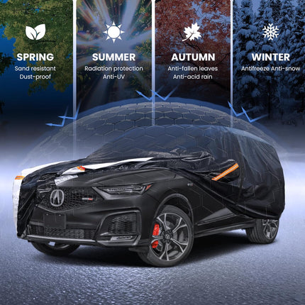 Multi-Layer Car Cover Custom Fit for Acura MDX(2007-2026), 100% Waterproof All Weather for Automobiles, Gift with Towel, Heavy Duty Car Covers for Rain Sun UV Protection with Door Zipper