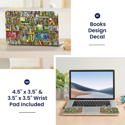 LSS 15 15.6 Inches Laptop Notebook Skin Sticker with 2 Wrist Pads - Reusable Cover Protector Vinyl Sticker Cover Decal Fits 13" - 16" HP Asus Acer Samsung - Books Design