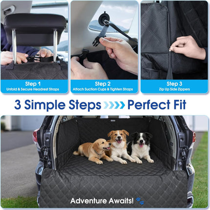 ALLANSING Extra Long Dog Cargo Liner for Full-Size SUV & Minivan - Heavy-Duty 900D Oxford Waterproof Pet Cargo Protector with Flaps Protection & TPU Suction Cups, Ideal for Large Dog Travel