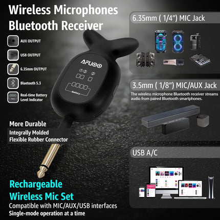 Wireless Microphone, All-Metal Wireless Microphones with RGB Light, Volume Control, 24H Rechargeable Battery, 200ft Range, Bluetooth Receiver with Wireless Mic for Karaoke, Singing, Speech