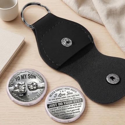 Personalized To My Son Coin Pocket Hug, Custom A Hug From Dad Coin, Son Keychain from Dad, Father's Day Birthday Gift for Son