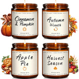 Fall Candle Set | 4 Pack Scented Candles for Home - Candle Gifts for Women Men, Soy Candles Home Scented | Autumn Fragrance of - Apple Pie/Cinnamon/Harvest/Wreath