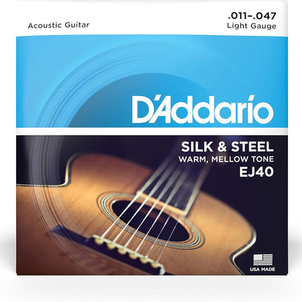 D'Addario Silk & Steel Acoustic Guitar Strings - EJ40-6 String - Warm, Mellow Tone - Light, 11-47