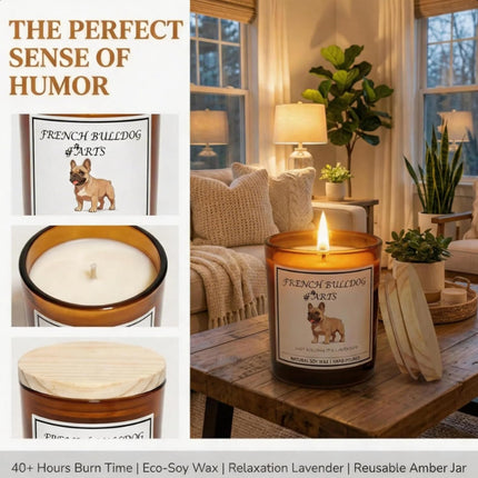 French Bulldog Gifts for Women | Birthday Gifts for Mom | Light When Dog Farts Candle | Cedar By Natural Soy Wax | Pet Safe Friendly Memorial Candles for Home Scented Household Essentials