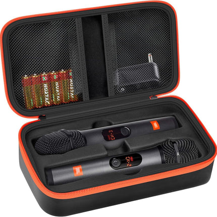 Wireless Microphone Case Compatible with JBL Wireless Two Microphone System, Handheld Dual Mic Travel Bag for Singing or Karaoke for Receivers, Adapters, AA Batteries