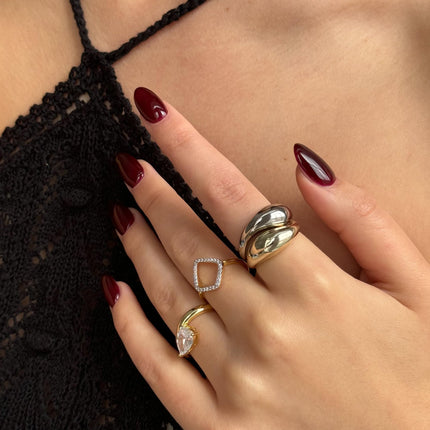 14K Gold Plated Mixed Metal Chunky Two Tone Wavy Dome Rings Pack for Women | Statement Ring Set