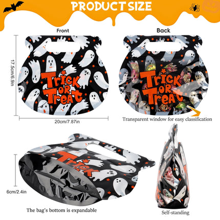 56-Pack Halloween Bags with Handles, 8 Cauldron Designs