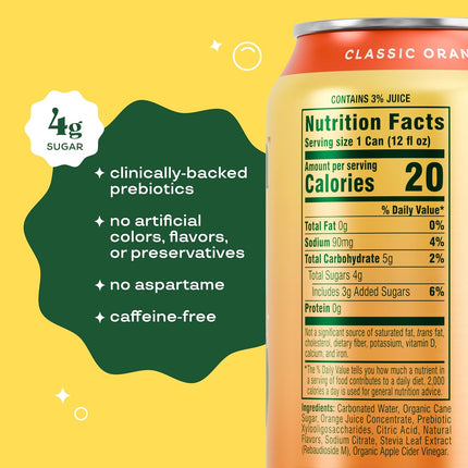 Bloom Pop Prebiotic Soda 12 Pack, Classic Orange Flavor, 12oz Cans | Prebiotic Soda for Gut Health, Low Calorie Soda, No Caffeine, Healthy Soft Drink Alternative