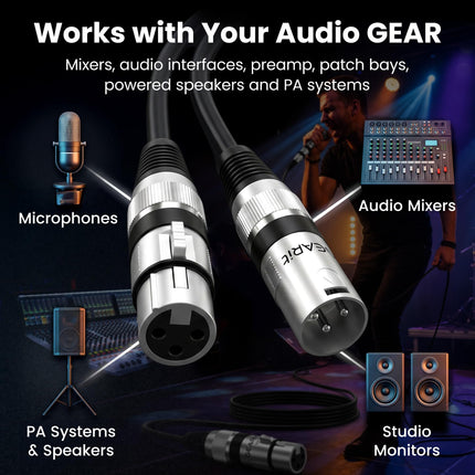 22AWG OFC XLR Cables 10 FT 6-Pack Male to Female for Live Bands