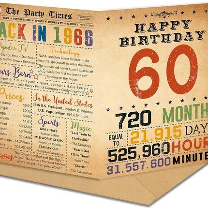 Happy 60th Birthday Card & Gifts for Women Men, 60 Year Old Birthday Party Decorations for Dad Mom, 60th Birthday Gift for Husband Wife, Back In 1966