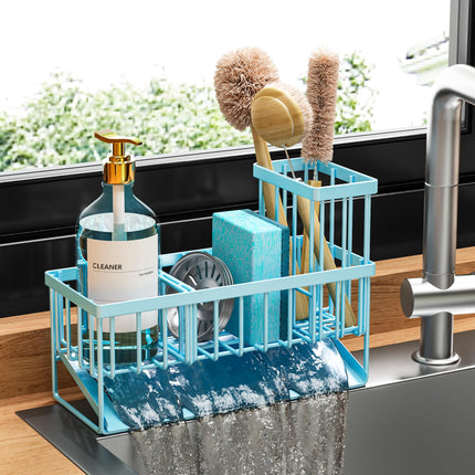 Sink Caddy Sponge Holder for Kitchen with Brush Holder and Stainless Steel Self Drain Tray, Rustproof Kitchen Sink Organizer for Sponge, Soap Dispenser Storage Accessories