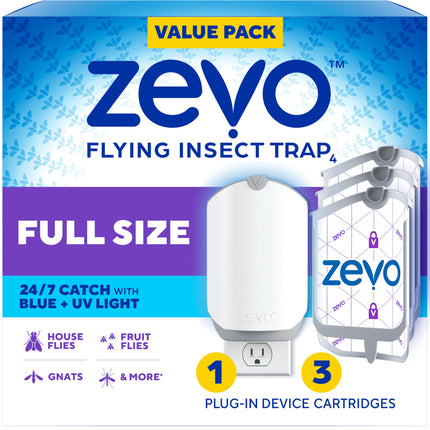 Flying Insect Trap for Fruit Flies & Gnats, 1 Plug-in Base & 3 Refills