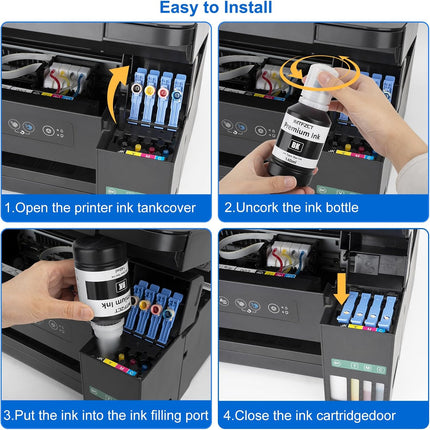 Replacement for Epson 502 Ink Refill Bottles for ET-3760 ET2760 ET2750 ET-4760 ET-2850 ET-15000 ST-4000 ST-2000 ET-3710 ET-3850 ET-3750 ET-4850 ET4750 ET2700 ST3000 ET3700 Printer (2BK C M Y)