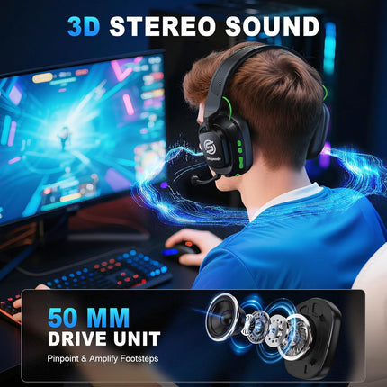 2.4GHz Wireless Gaming Headset for PC, PS5, PS4, Switch & Mac, Bluetooth Headset with Noise Canceling Microphone, Low-Latency Stereo Audio, 50mm Drivers, Up to 50H Battery, Lunar Black