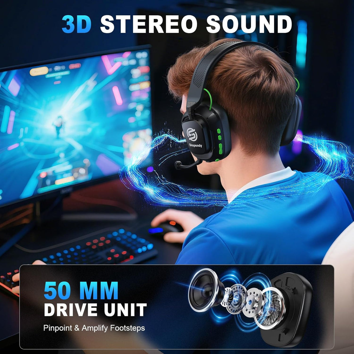 2.4GHz Wireless Gaming Headset, Lunar Black - photo 2