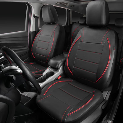 Universal Fit Waterproof Faux Leather Two Front Seat Covers, Black Red - photo 3