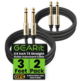 Guitar Instrument Cable (3ft 2-Pack) 1/4 Inch to 1/4 inch TS Straight