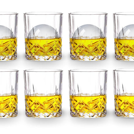 Crystal Whiskey Glasses Set of 8(Buy 6, get 2 Free), 11 OZ Old Fashioned Whiskey Glasses, Bourbon Cocktail Rocks Glasses, Clear Bar Glasses for Drinking Scotch Vodka Tequila Rum Gift for Men