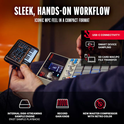 Akai Professional MPC Sample Standalone Portable Sampler, Sequencer and Effects Processor, with Rechargeable Battery, USB-C, Built-in Speaker and Microphone