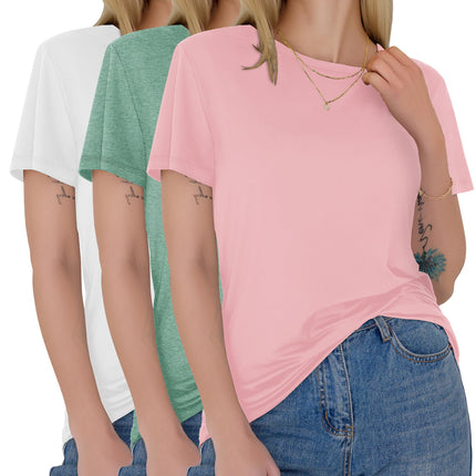 3 Pack Womens T-Shirts Short Sleeve Summer Tops Soft Basic Tees 2026