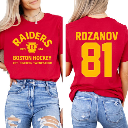 Boston Raiders Hockey Number Back T Shirt Vintage Team Style Short Sleeve Casual Fan Tee