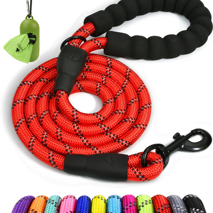 Correa de cuerda para perros medianos y grandes, 6 FT con mango acolchado, negro