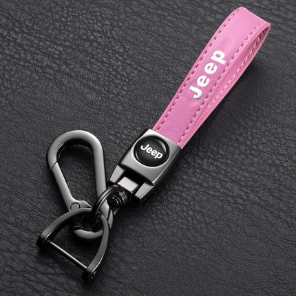 leather Car Keychain Compatible for jeep Series Key Chain Ring for Man and Woman Car Interior Accessories Pink