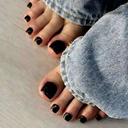 24pcs Black Toe Nail Press Ons Square Toe Press On Nails Pre-Designed Soft Gel Thick False Toenail Extension Acrylic Full Cover Fake Toenails Nail Supplies