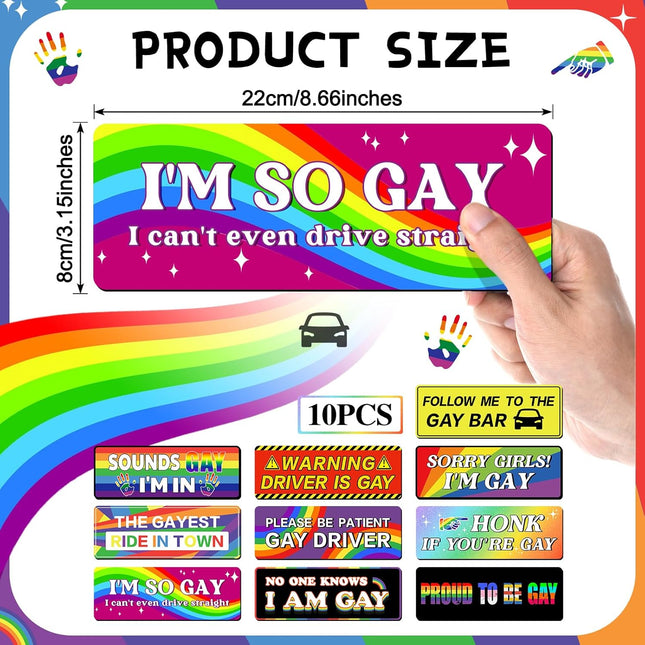 Funny Car Magnets, 10 Pcs Gay Bumper Magnets Reusable Car Stickers Gay Magnets