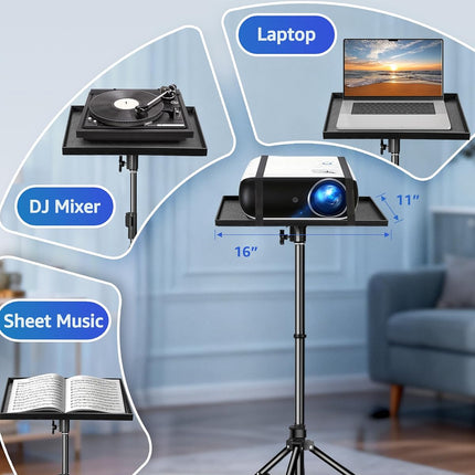 Lusweimi Projector Stand Tripod, 56 Inch Height Adjustable Laptop Stand with 16x11 Inch Tray, Portable Projector Mount, Stable Tall Tablet Floor Stand for Office, Home, Outdoor, Studio and DJ Racks