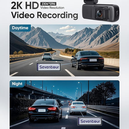 Seventour Mini 2K Dash Cam Front for Cars, Dash Camera for Cars, Dashcam Built-in WiFi with APP Control, 170°Wide Angle, WDR, 24H ParkingMode, Night Vision, G-Sensor, Includes 32GB Card