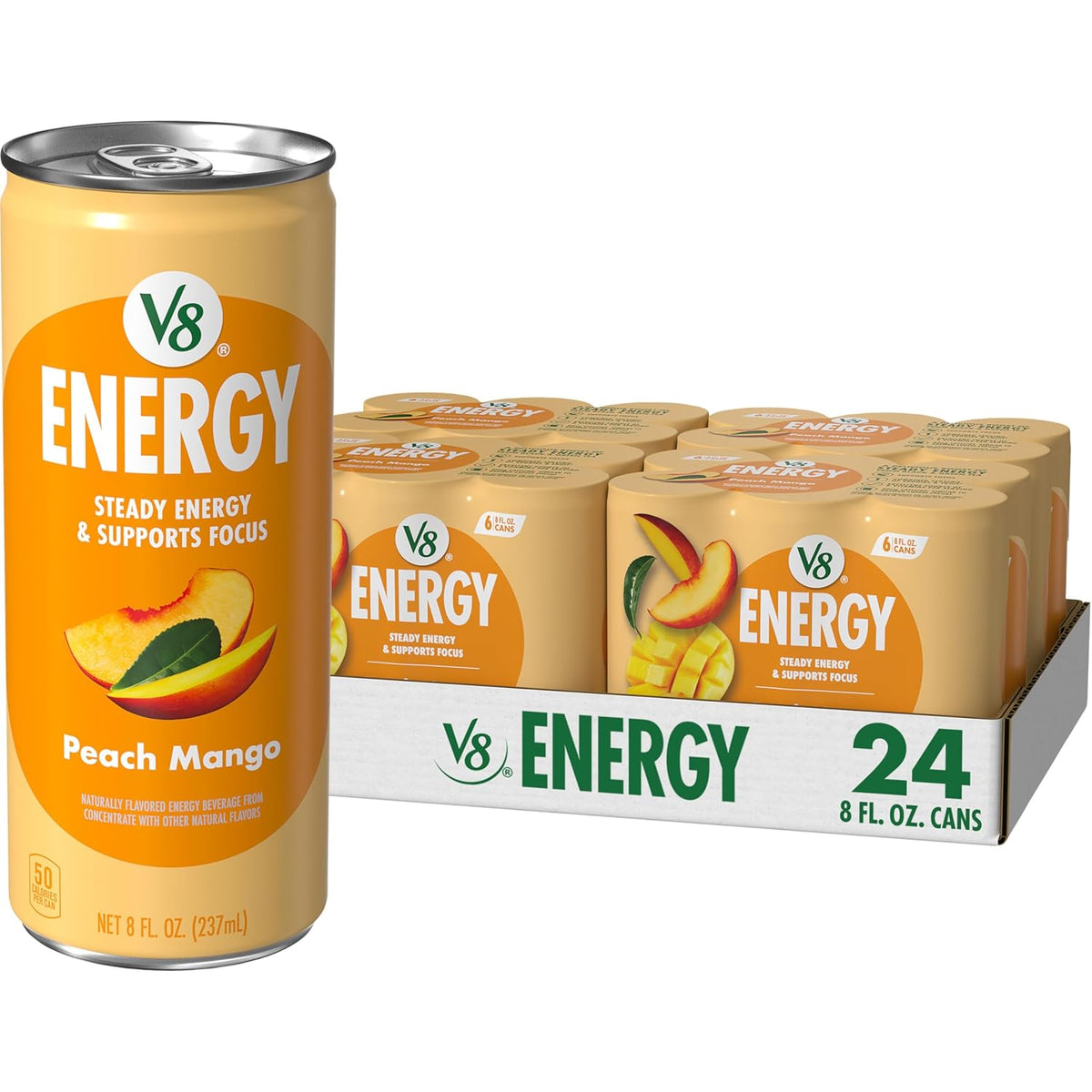 Energy Peach Mango Energy Drink, 8 fl oz Can (24 Pack)