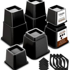 Adjustable Bed Risers 3 & 5 Inch, 4 Pack, Black — Supports up to 1,300 lbs