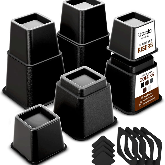Adjustable Bed Risers 3 & 5 Inch, 4 Pack, Black — Supports up to 1,300 lbs