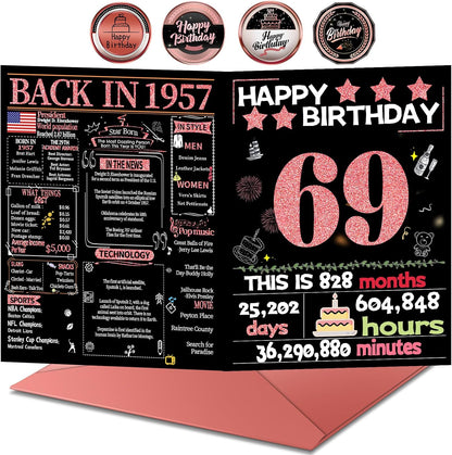 69th Birthday Card with Envelope - Back in 1957