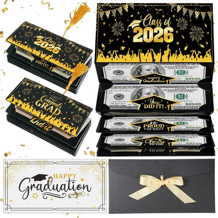 Pasimy 2026 Graduation Money Cards with Envelope for Cash Gift Graduation Money Holder Party Cash Cards for Class of 2026 College High School Grad Party Supplies Men Women Gift (Black Gold,2 Pcs)