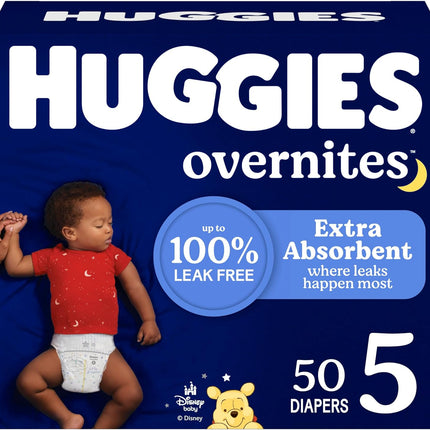 Huggies Overnites Size 5 Overnight Diapers (27+ lbs), 50 Ct, Packaging May Vary
