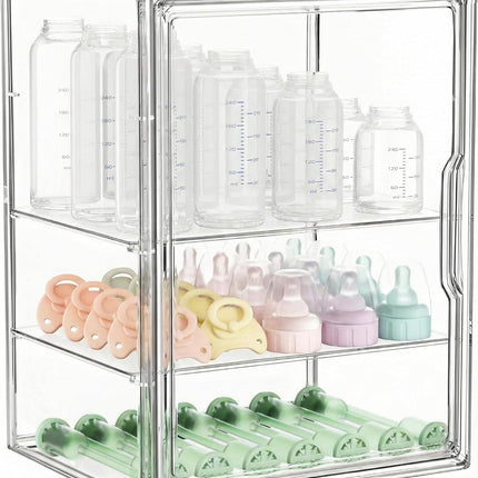 Baby Bottle Storage Organizer for Countertop, Large Clear Bottle Organizer, Baby Bottle Storage Organizer for Bottles, Nipples, Pump Parts & Food Jars, Nursery Cabinet, Kitchen Pantry