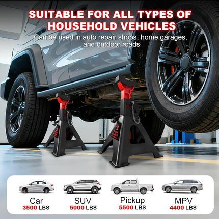 3 Ton (6,600 LBs) Jack Stands with Double Pin Locking,Rubber Cover and Large Foot Base,11"-17" Adjustable Height,Heavy Duty Car Jack Stands,Lifting SUV,MPV,Pickup Truck,ATV/UTV,1 Pair