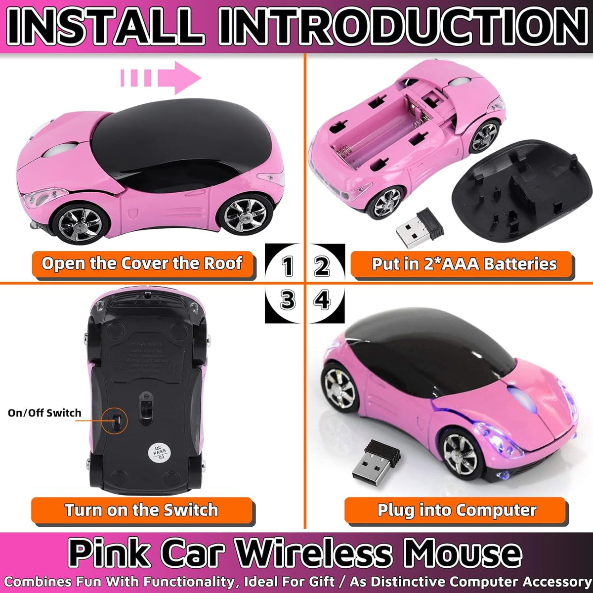 Pink 2.4G Wireless Car Mouse with USB Receiver - photo 4