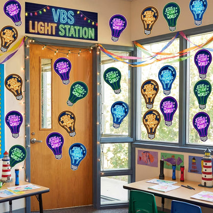 16 Pcs VBS 2026 Light Bulb Cutouts Illumination Decorations 7.8x12.2 Inch Christian Jesus Neon Light - photo 5