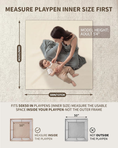 Baby Play Mat for Floor 50x50, 1.5” Thick Vegan Leather Crawling Mat with Removable Cover, Waterproof - photo 3