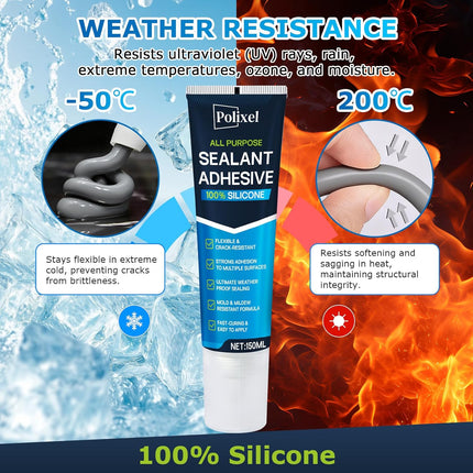 Gray RTV Silicone Sealant Adhesive – 100% Waterproof Caulk for Bathroom, Kitchen, Automotive, Windows & Plumbing Shrink & Crack Proof, Flexible, Strong Adhesion – 5oz / 150g
